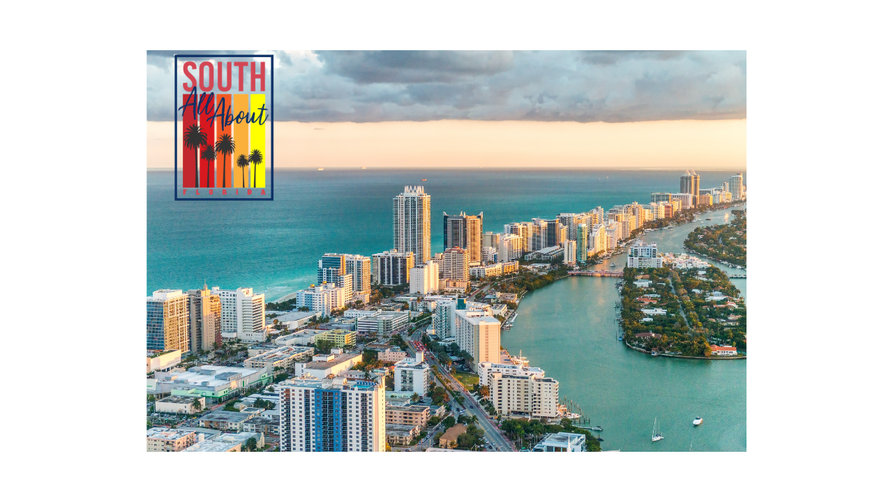 Panoramic coastal view of South Florida skyline and beaches